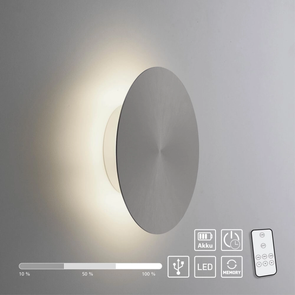 Design wandlamp Akku Puntua Ø 18cm grijs Paul Neuhaus 4012248372487