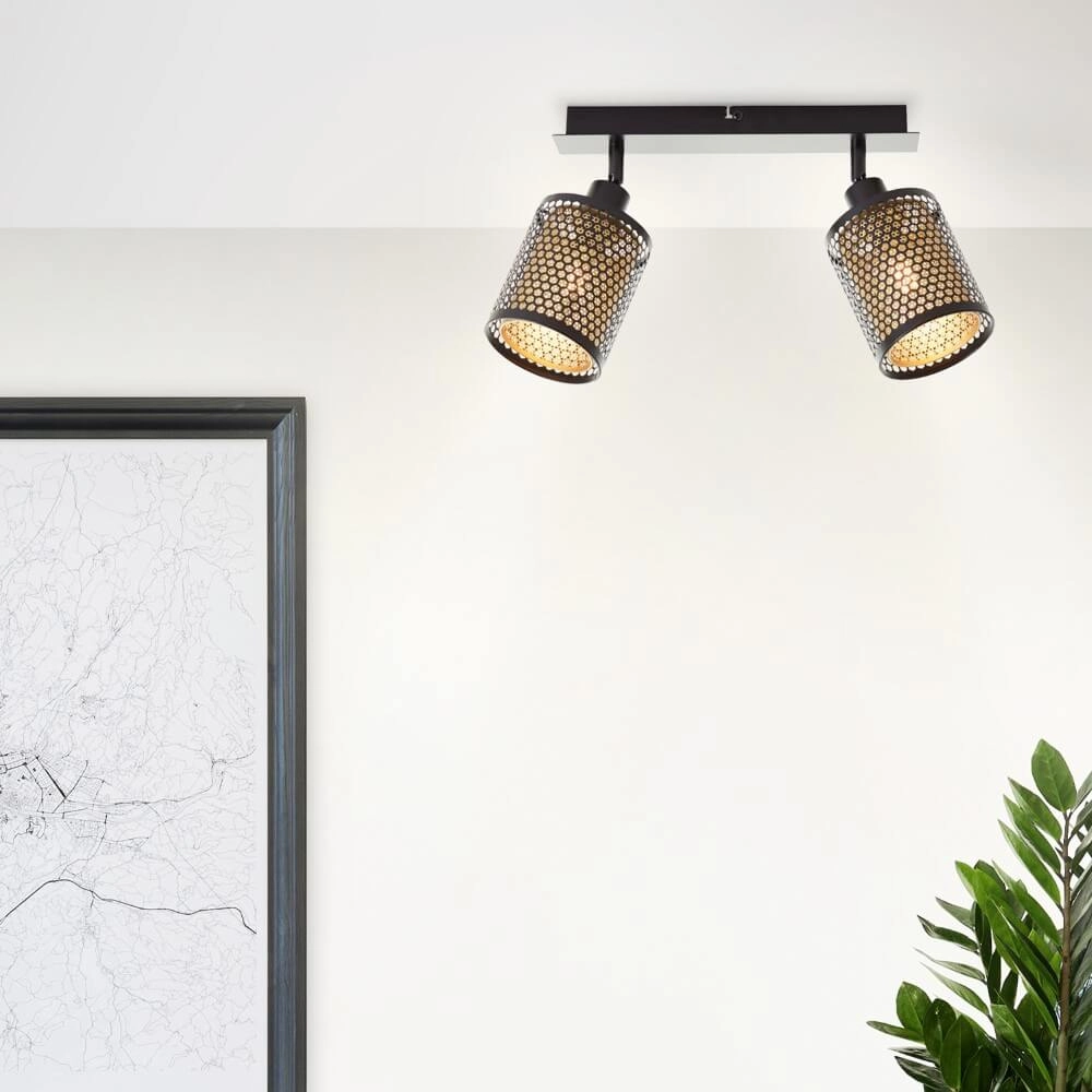 2-lichts plafondlamp Cheval zwart met goud Brilliant 4004353424199
