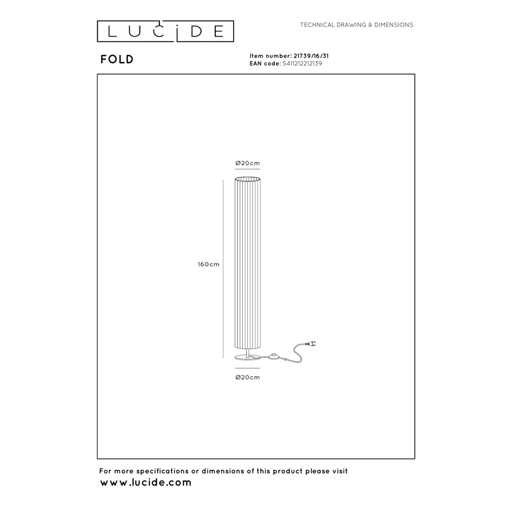 Design vloerlamp Fold Ø 20cm x 160cm Lucide 5411212212139