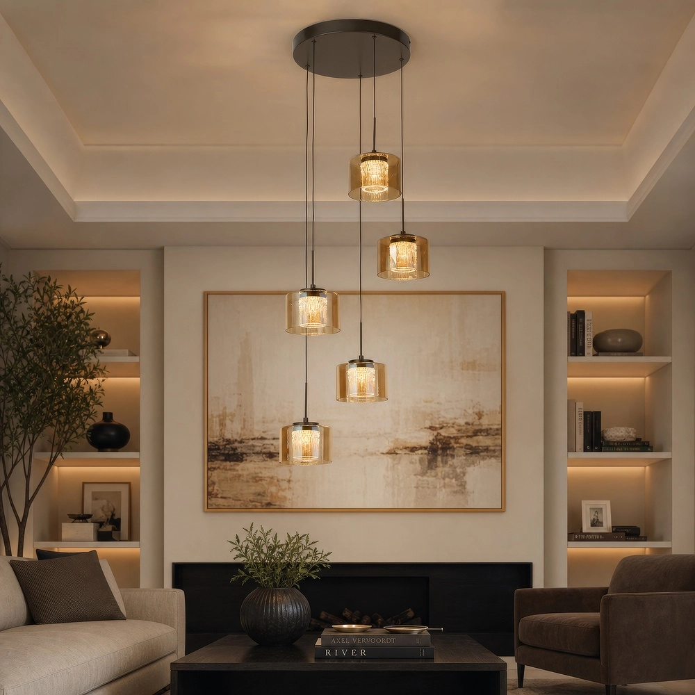 Design hanglamp Tumblers 5-lichts brons Searchlight 5,05342E+12