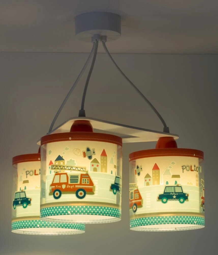Kinderkamer hanglamp Police 3-lichts rood met blauw Dalber 8420406606149
