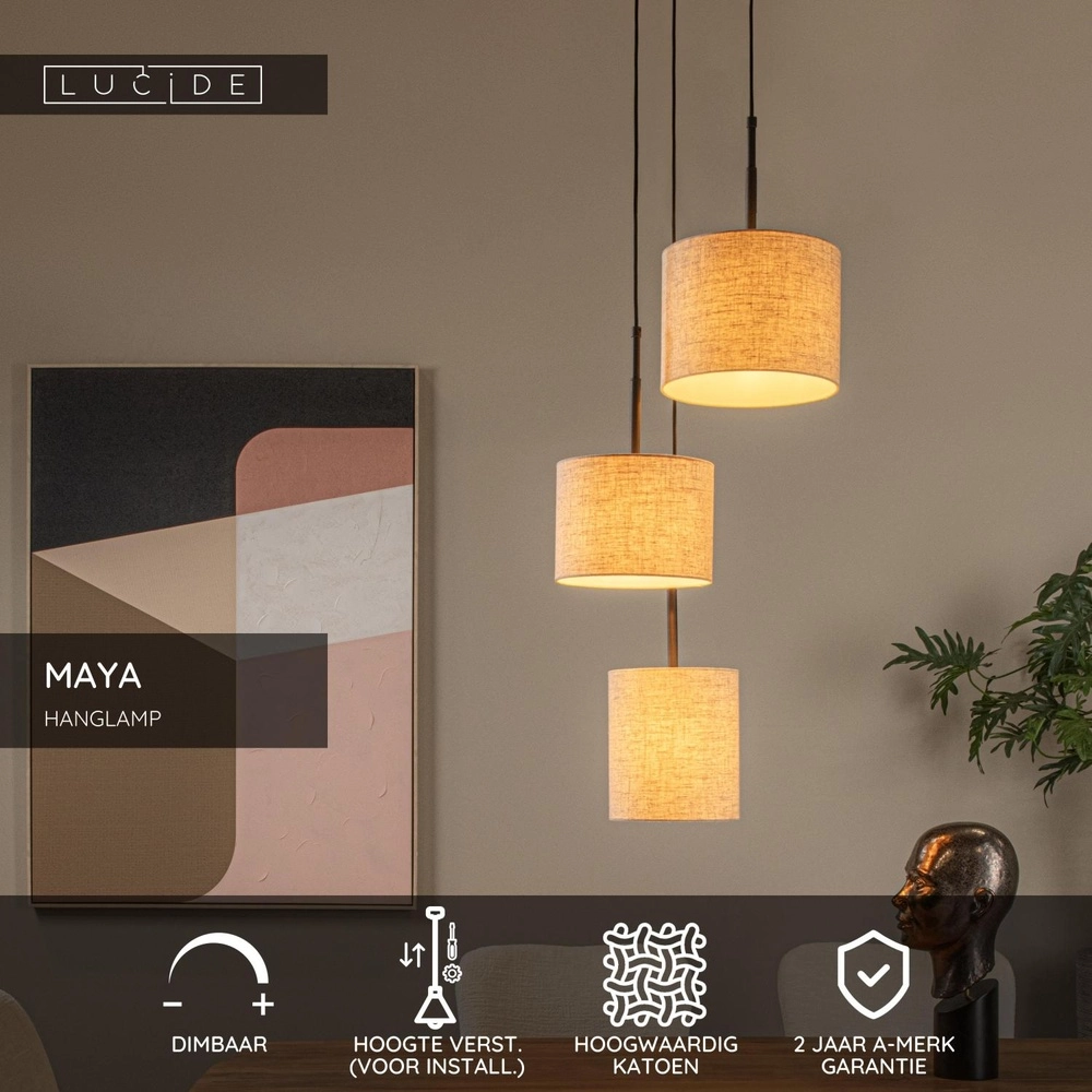 3-lichts hanglamp Maya crème Lucide 5411212452597