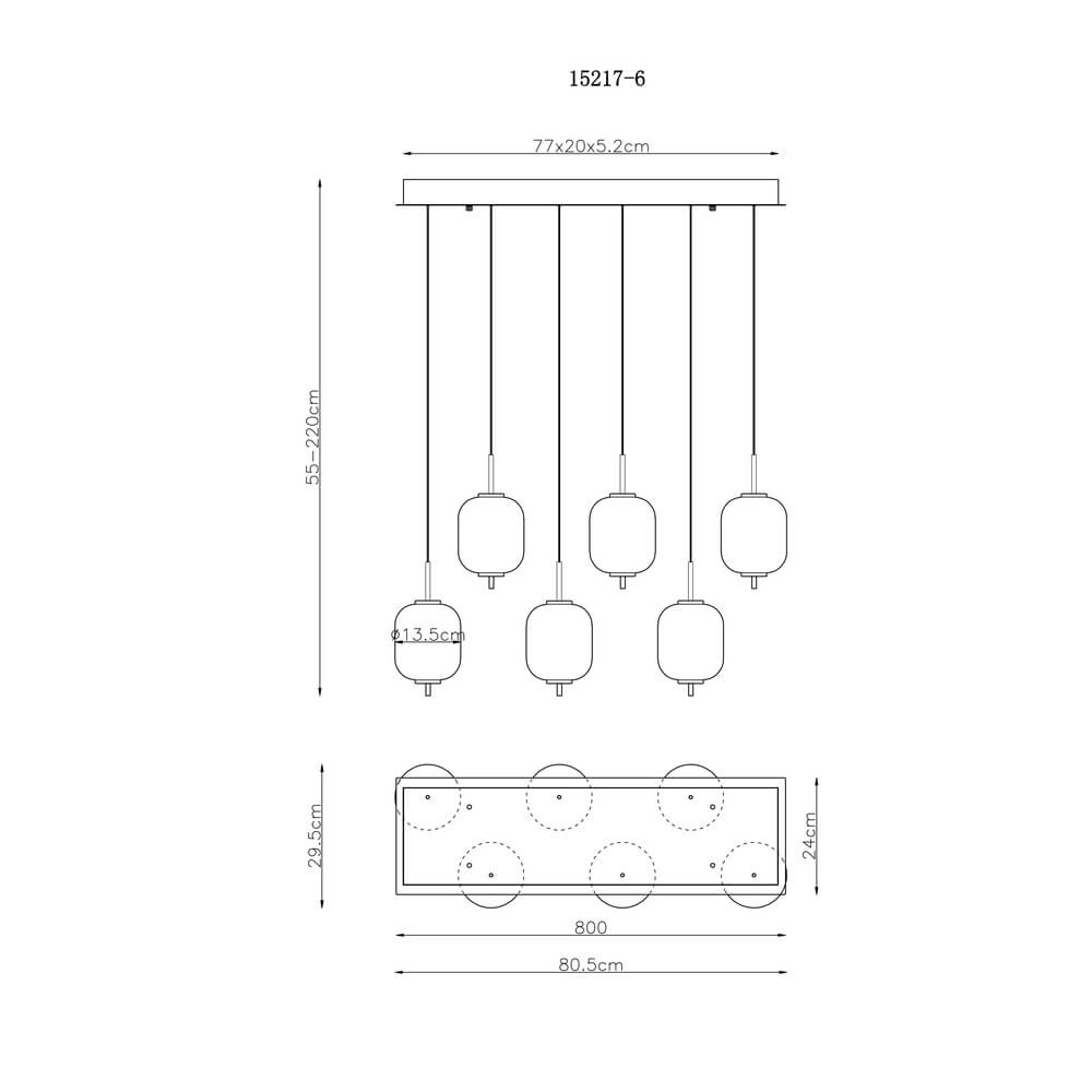 Gouden hanglamp Ewald 6-lichts wit glas Globo 9007371452583