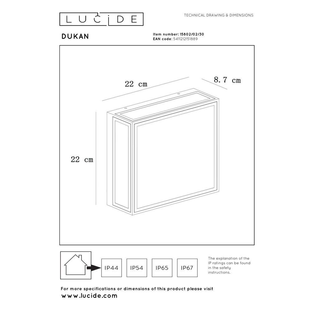 Design wandlamp Dukan IP65 zwart dubbel Lucide 5411212151889