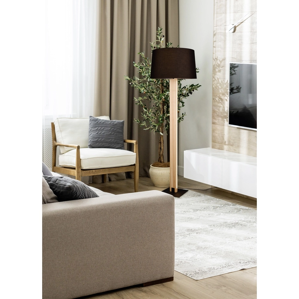Vloerlamp Rahul design zwart met hout Trio 4017807600476