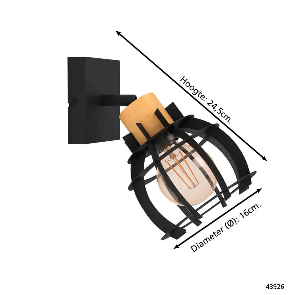 Wandlampje Stillington 1 zwart met hout Eglo 9002759439262