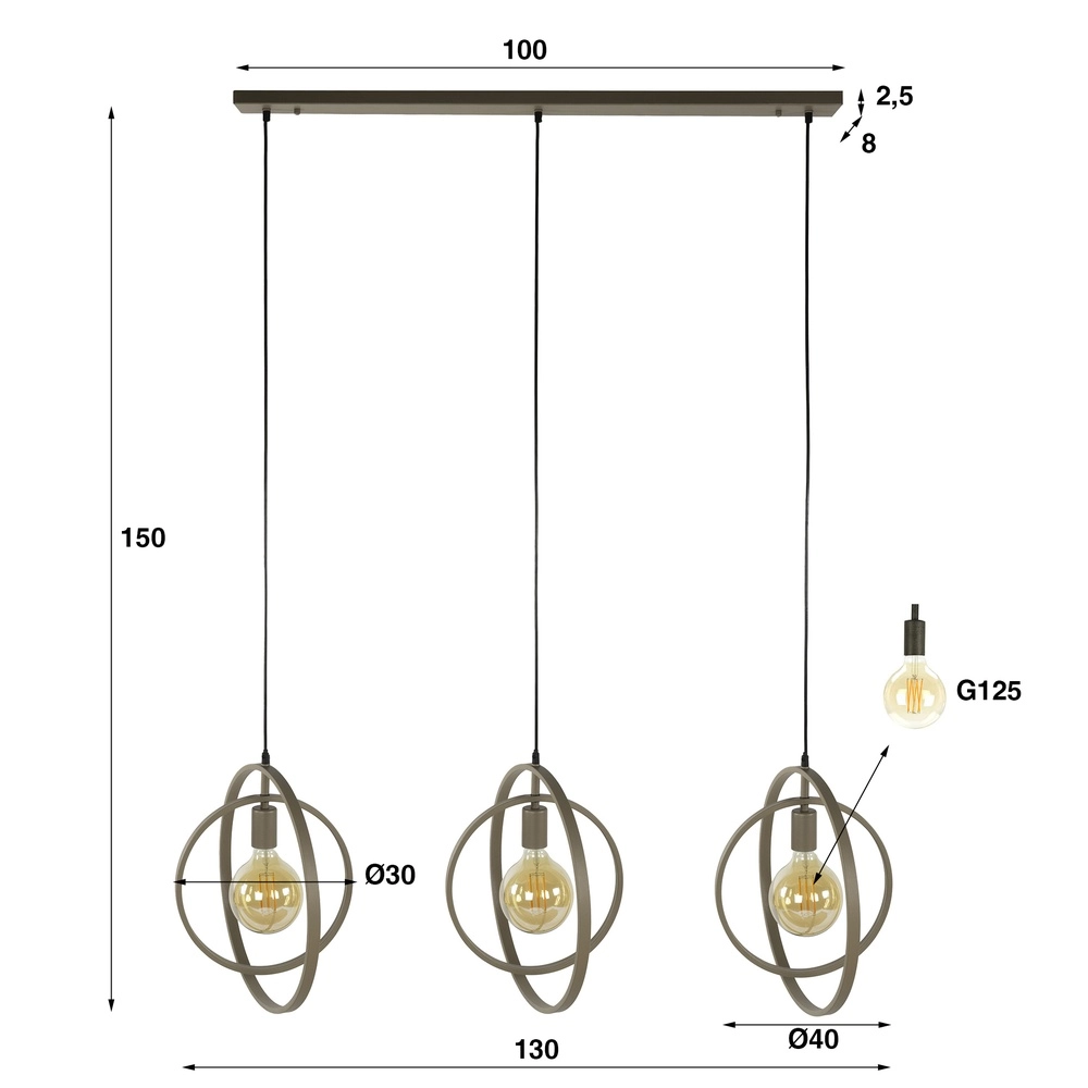 Eettafel hanglamp Turn 3L - Ø 40cm - zand Lyora 8716803513150