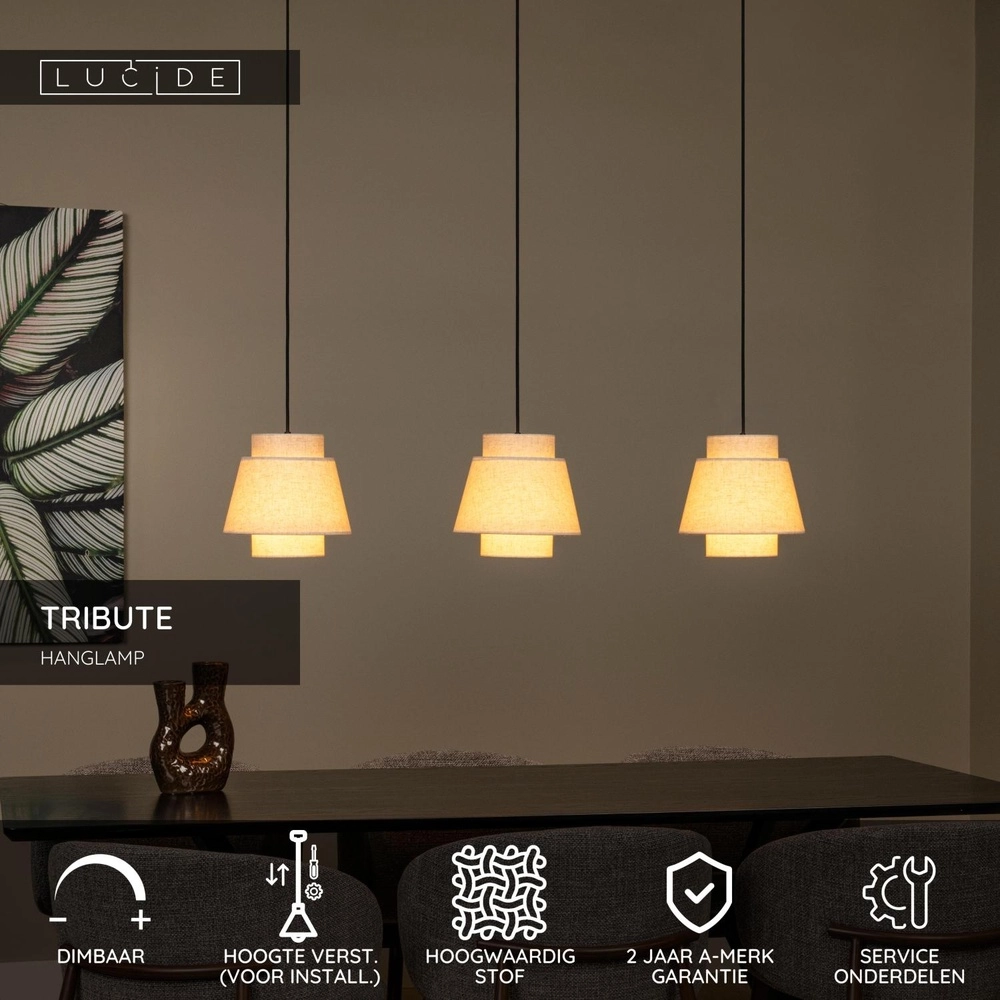 Hanglamp Tribute 3-lichts crème Lucide 5411212211934