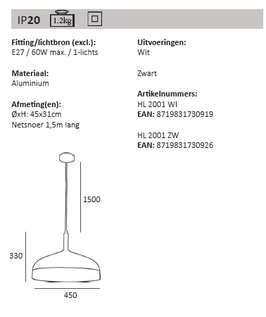 Retro hanglamp Moondrop Ø 45cm wit met hout Artdelight 8719831730919