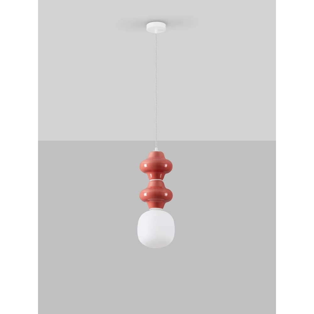 Hanglamp Clio M rood keramiek met wit glas Lyora 5212017461230