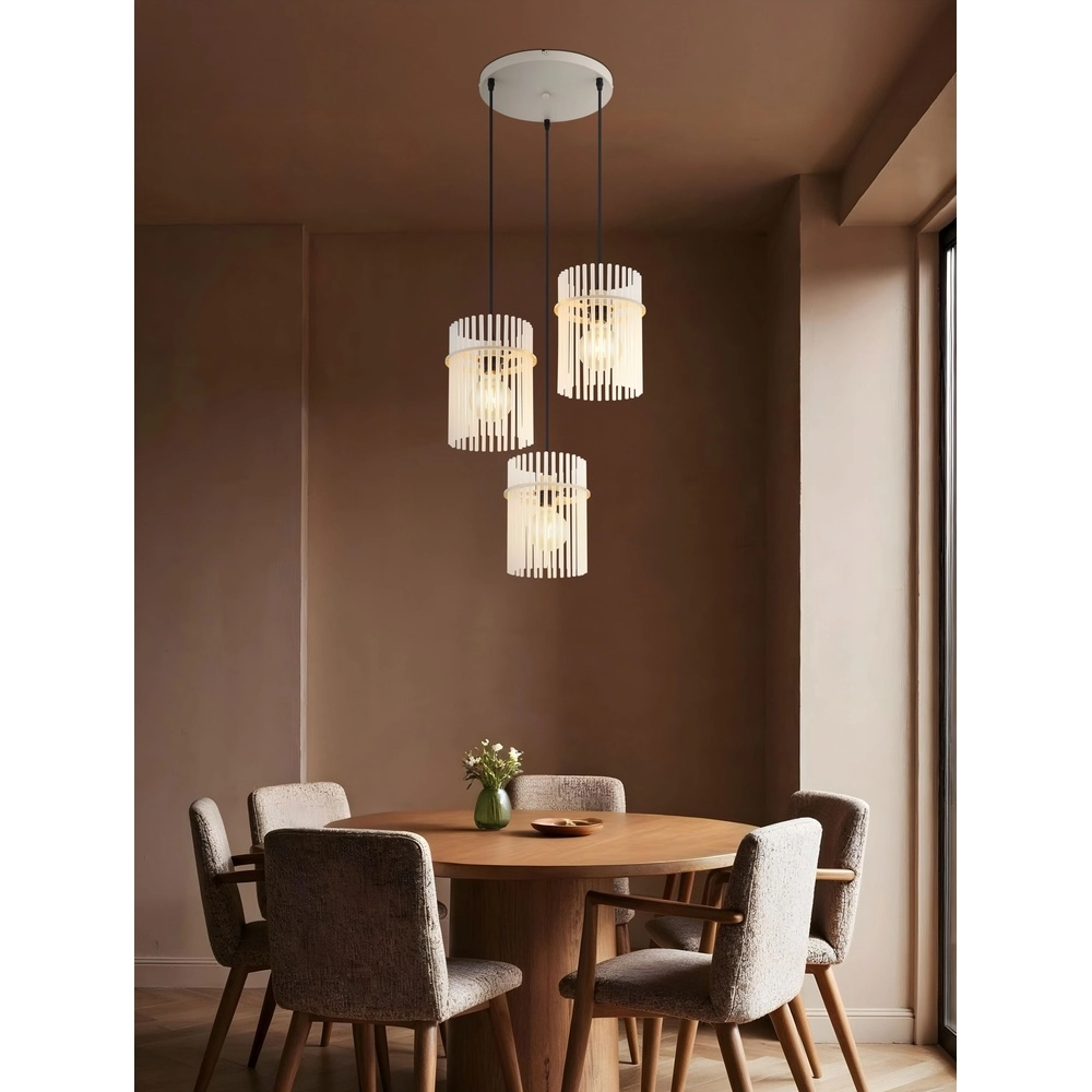 3-lichts hanglamp Gorley zand bruin met glas rond Globo 9007371569717