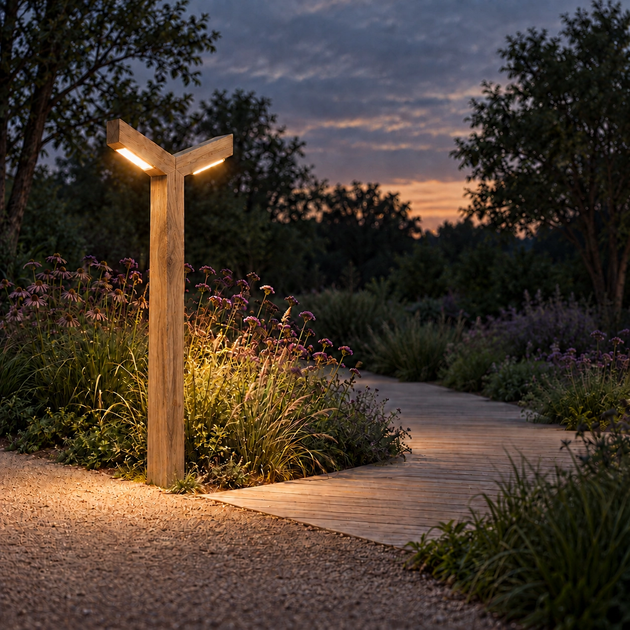 Dubbele houten straatlamp Stelle Kastanje - 3M - PH08 - 3000K