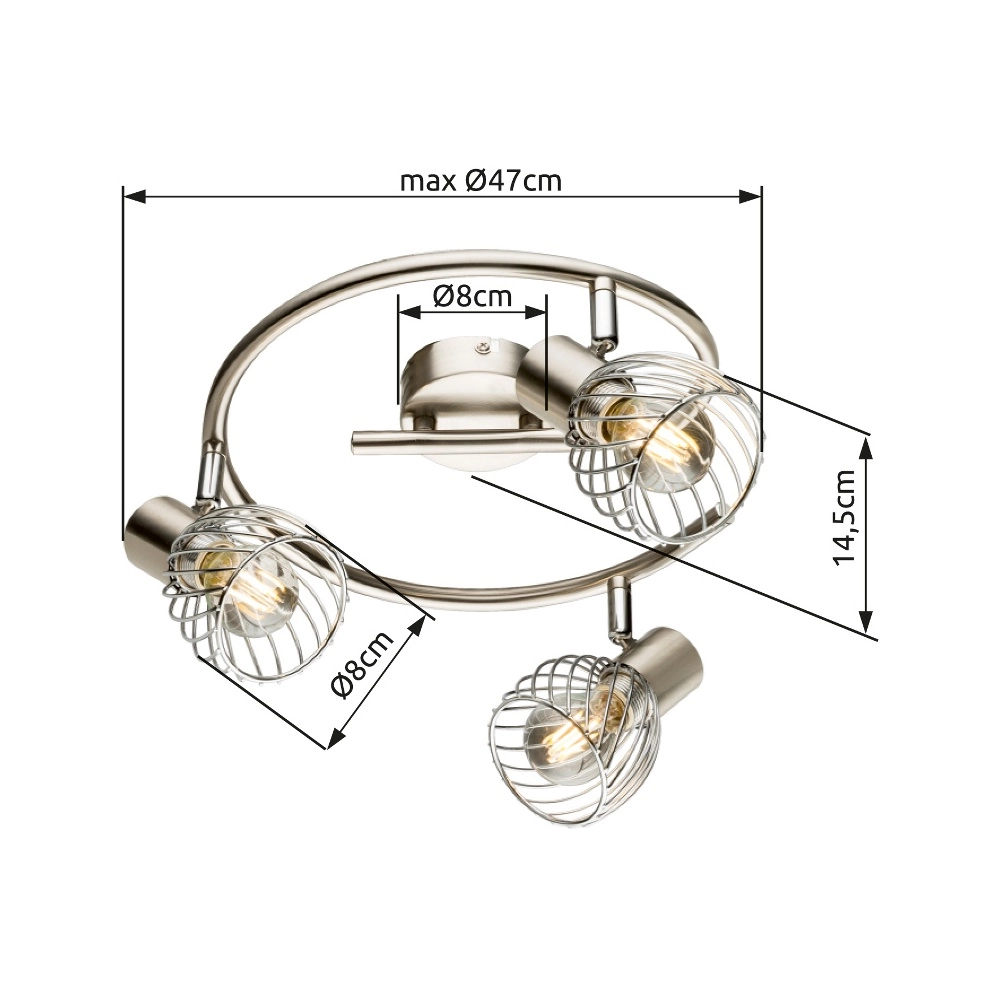 Plafondlamp Texas 3-lichts nikkel Globo 9007371362899