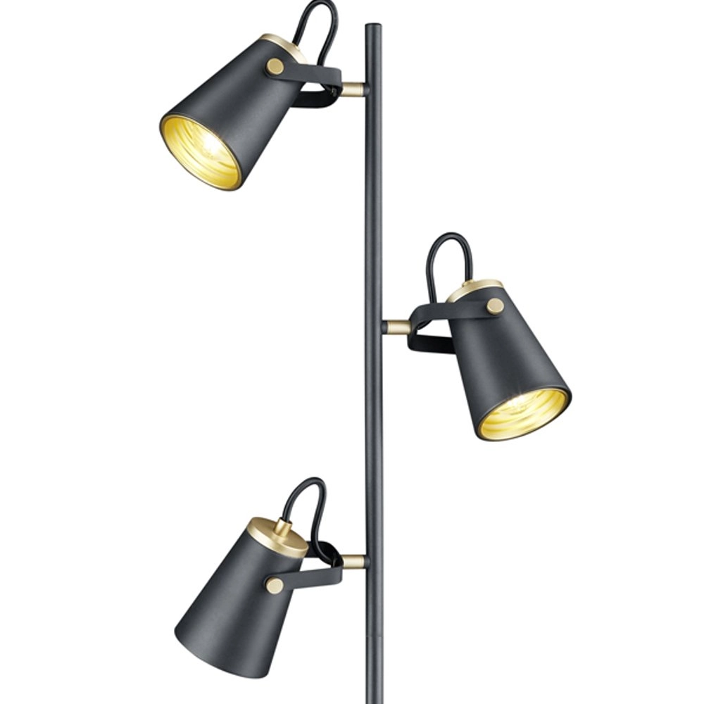 Design vloer leeslamp Edward 3-lichts zwart met goud Trio 4017807390148