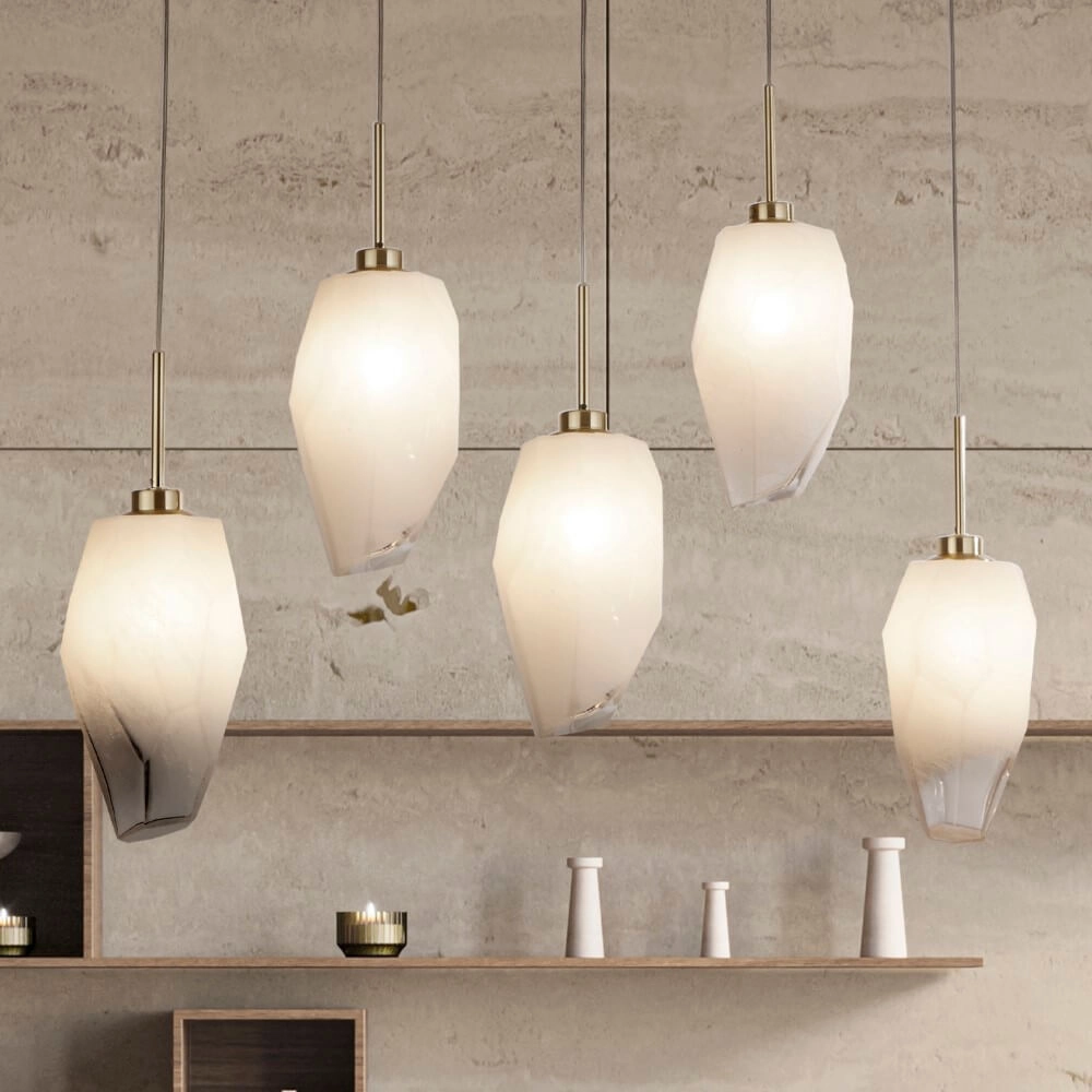5-lichts hanglamp Rocky met wit glas Searchlight 5053423264240