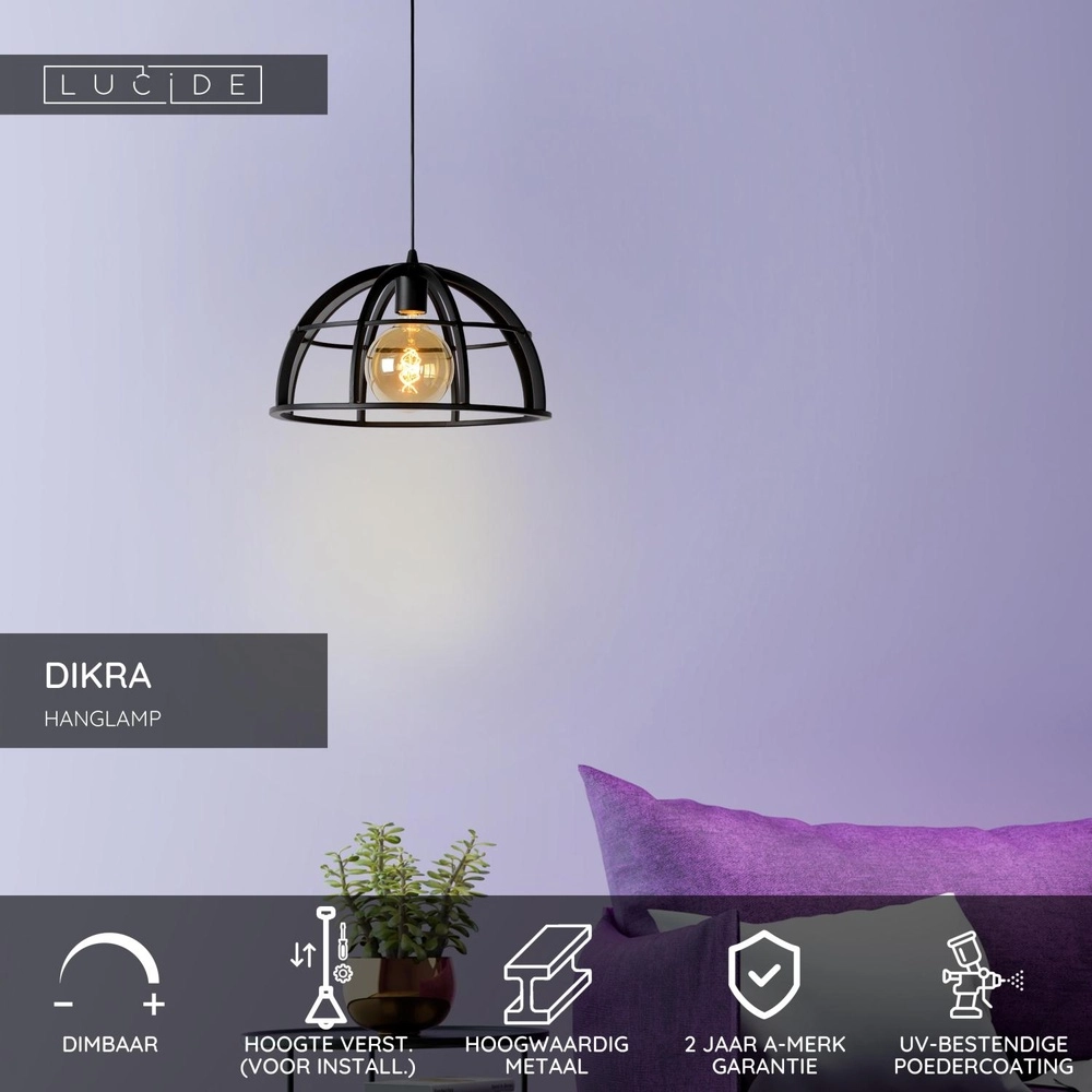 Hanglamp Dikra industrieel zwart Lucide 5411212761002