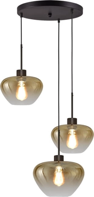 3-lichts hanglamp Genua zwart met 2x goud glas Ø 24cm en 1x Ø 29cm