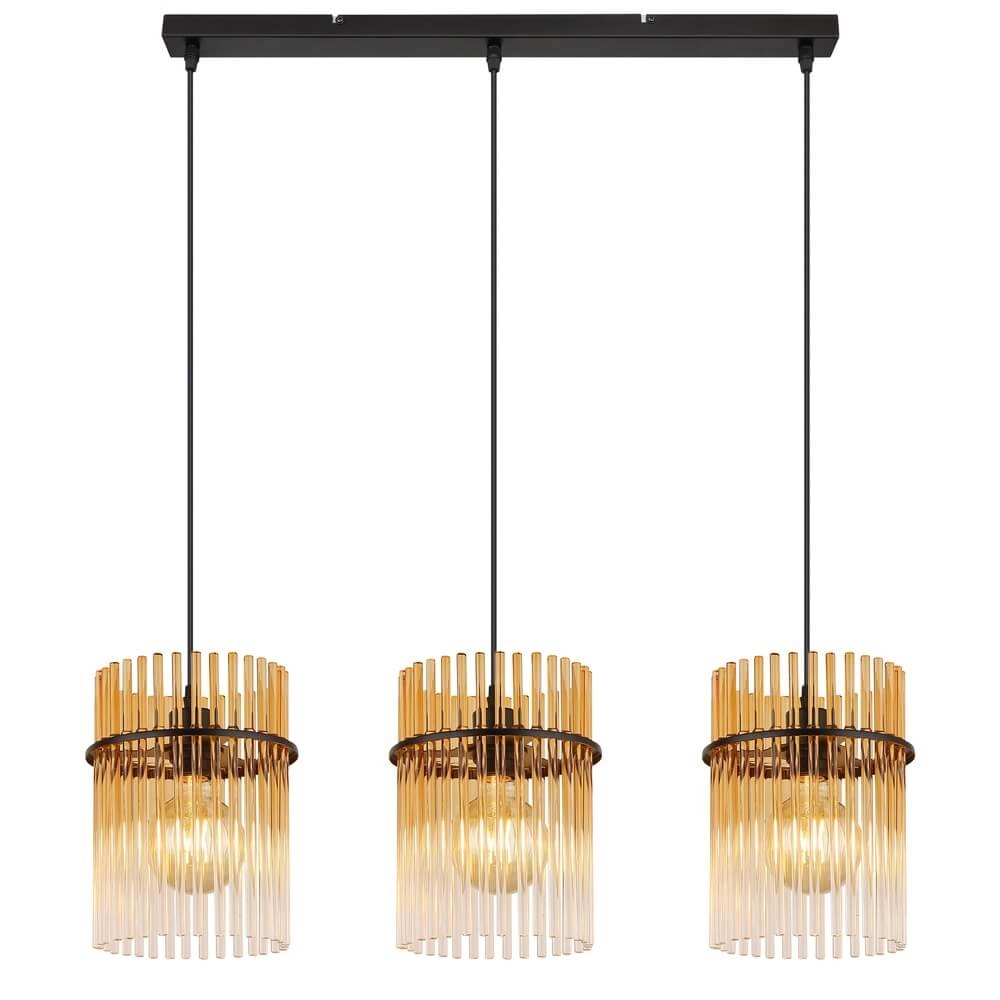 Zwarte hanglamp Gorley met amberglas 3-lichts Globo 9007371468997