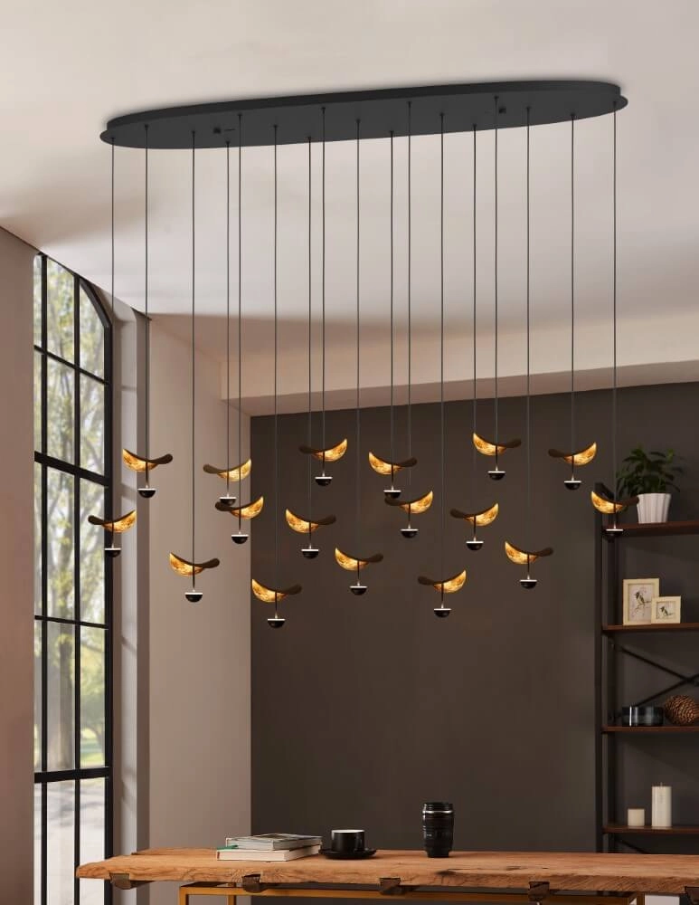 Ovale hanglamp Dracera zwart met goud Stars of Light 9008606270569