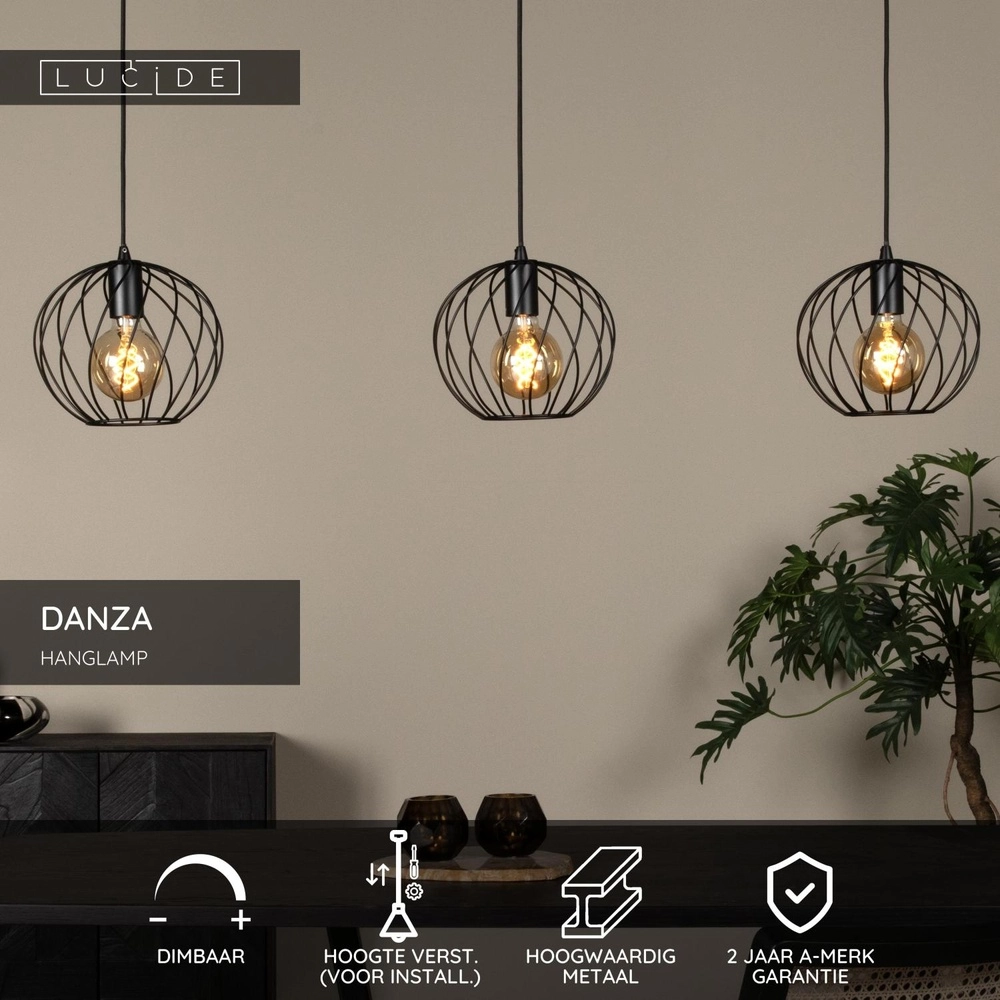 3-lichts hanglamp Danza zwart Lucide 5411212211552