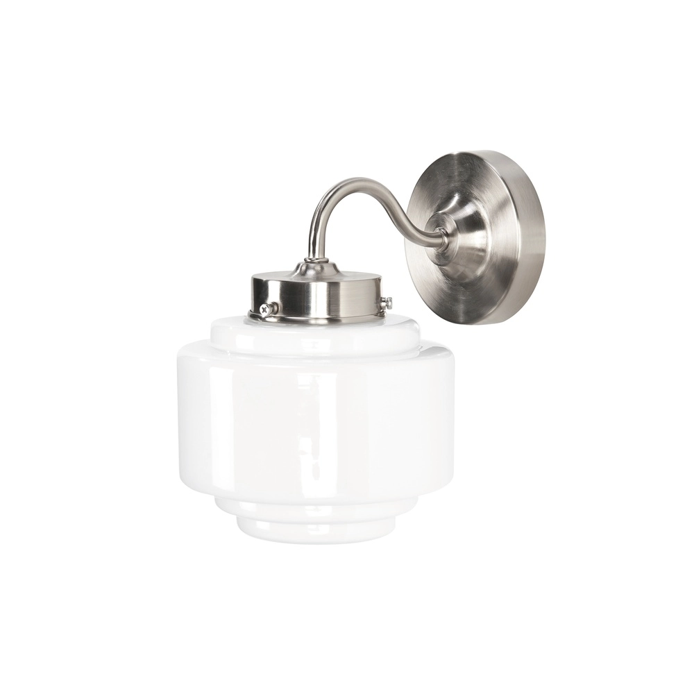 Nikkel wandlamp Cambridge met wit glas Ø 15cm