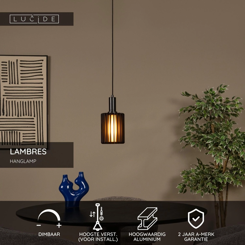 Hanglamp Lambres Ø 15cm zwart Lucide 5411212452887