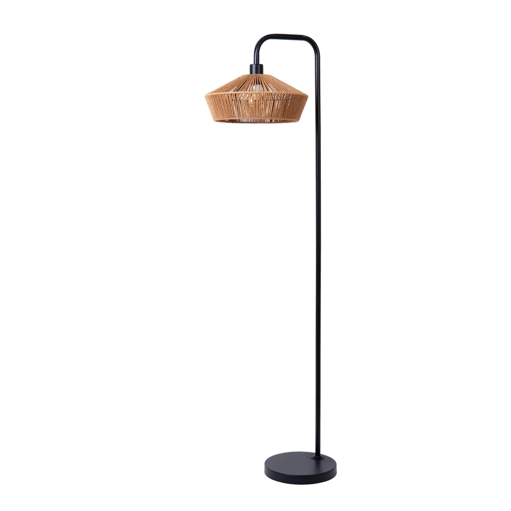 Vloerlamp Yunkai zwart met rotan
