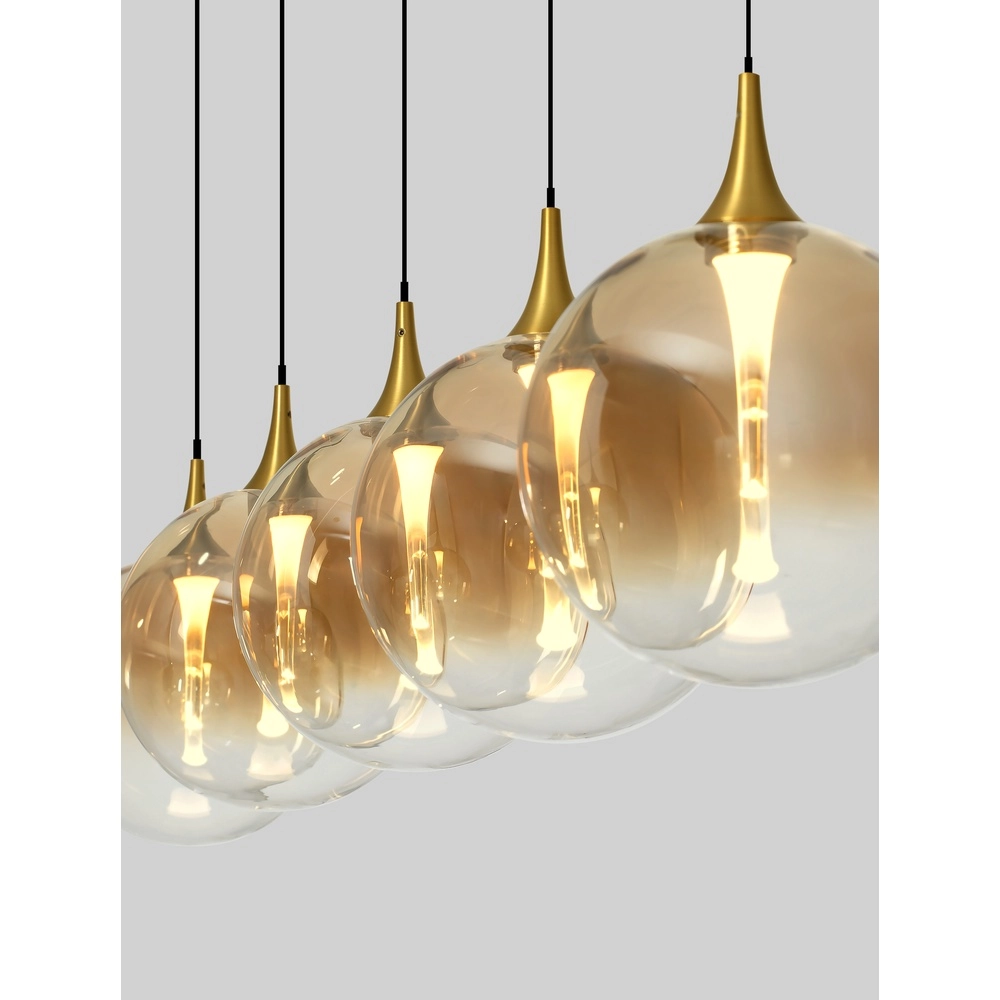 Hanglamp Orenda recht 5-lichts amber glas