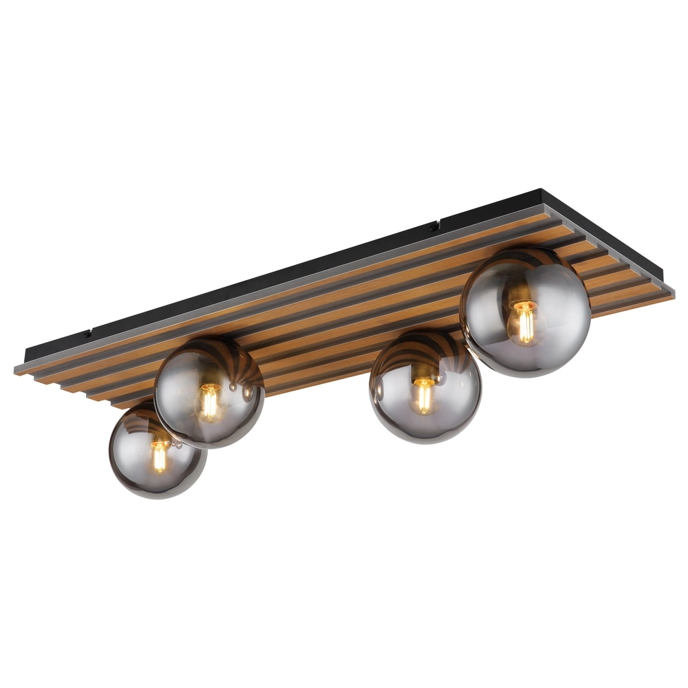 Plafondlamp Parsons 4-lichts zwart met hout