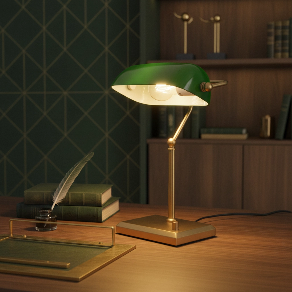 Klassieke bankierslamp Stanford goud met groen