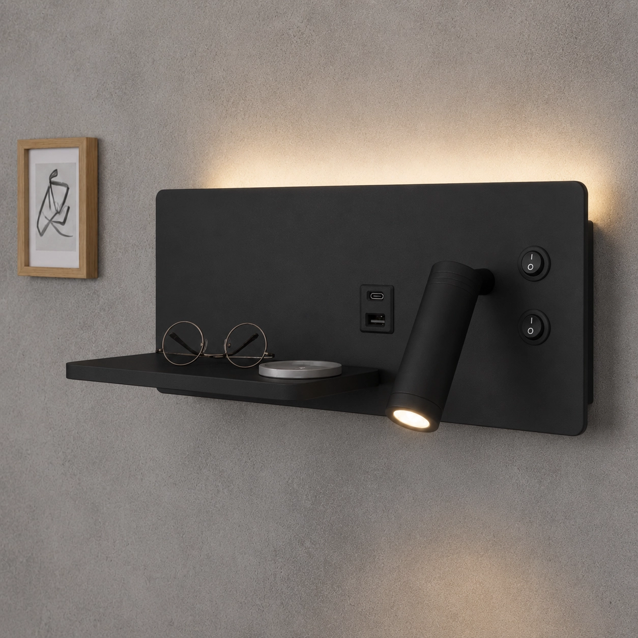 Bedlampje Charge rechts zwart met draadloze oplader