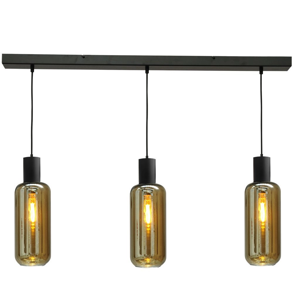 Zwarte hanglamp eetkamer Bounty 3-lichts cilindrisch glas