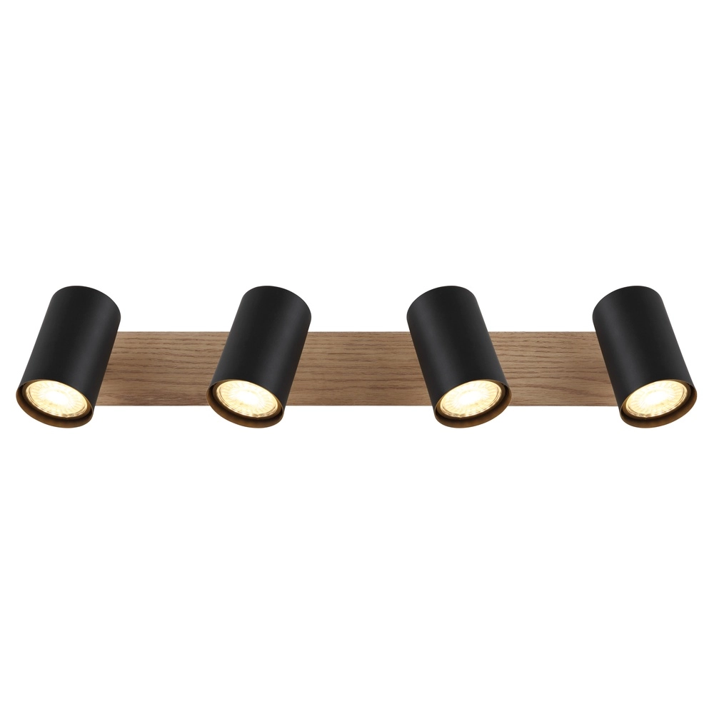 Plafondlamp Linca 4-lichts zwart met hout Globo 9007371458943