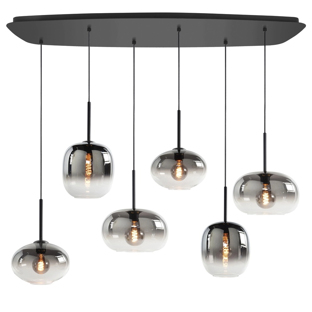 Hanglamp Bellini 6-lichts zwart met smoke glas
