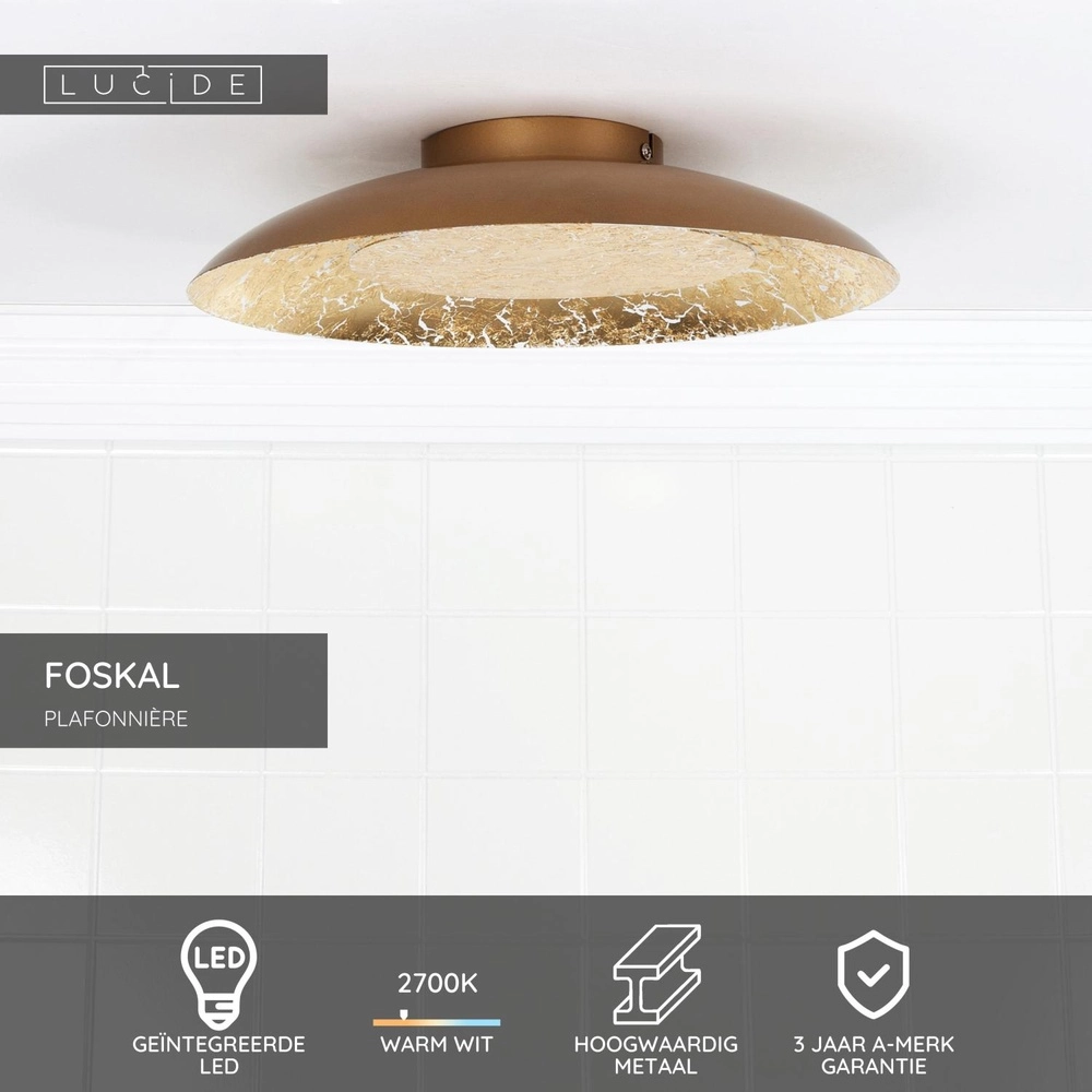 Plafondlamp Foskal Ø 34,5cm goud Lucide 5411212791252