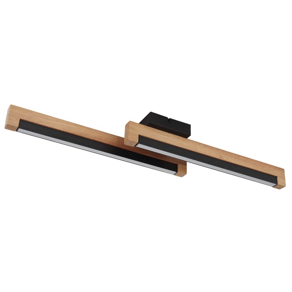 Strakke plafondlamp Starla zwart met hout 70cm Globo 9007371453290