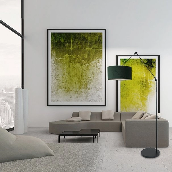 Vloer Leeslamp Prestige Chic zwart met 40cm  groen velourse kap Steinhauer 8712746145854