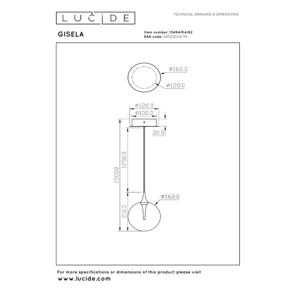 Design led hanglamp Gisela fading - 1x Ø 16cm Premium by Lucide 5411212134776