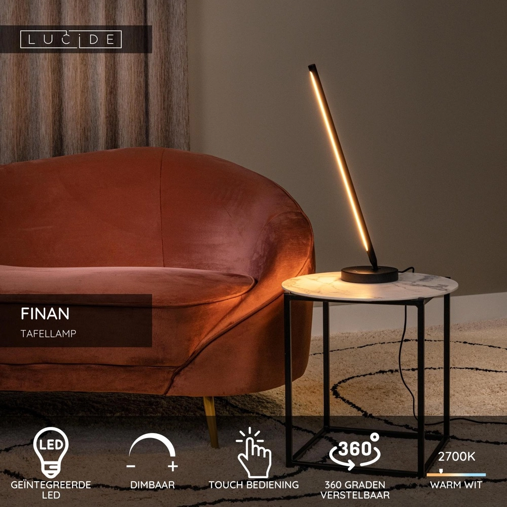Design tafellamp Finan zwart Lucide 5411212680037