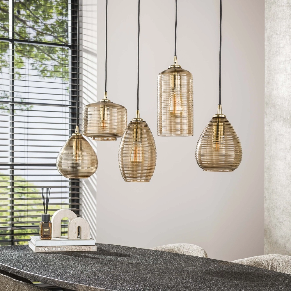 Eetkamer hanglamp Stripe 5-lichts - geribbeld glas Lyora 8716803511118