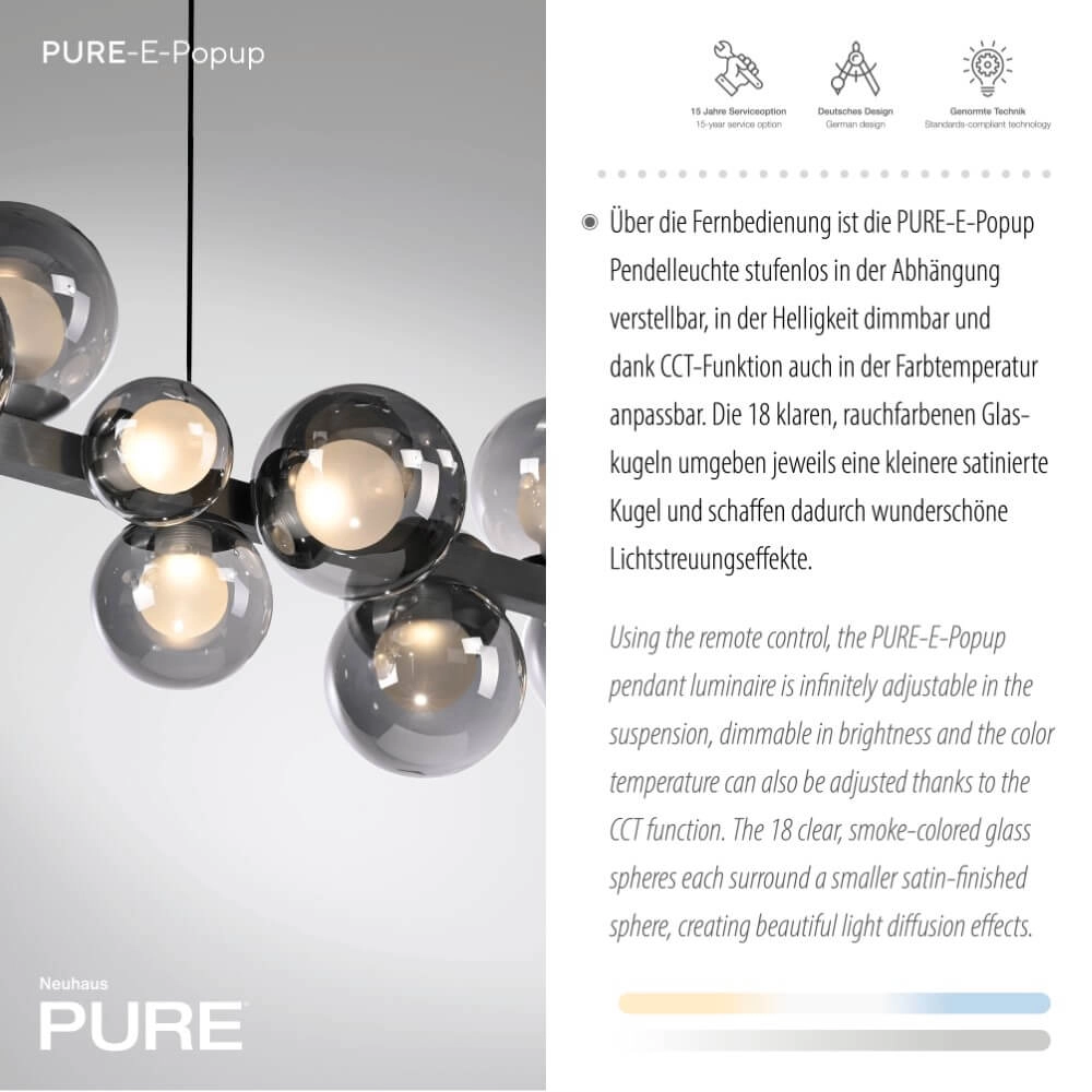 Unieke hanglamp Pure E-Popup 18-lichts grijs Paul Neuhaus 4012248384411
