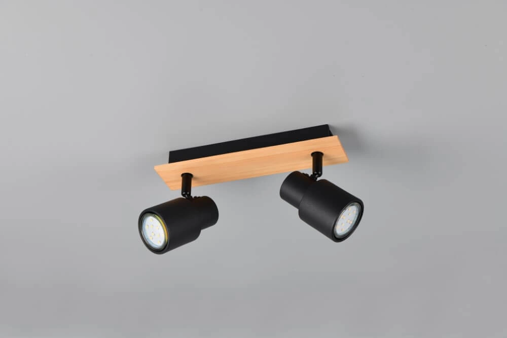 2-lichts plafondlamp Pierre zwart met hout Trio 4017807638172