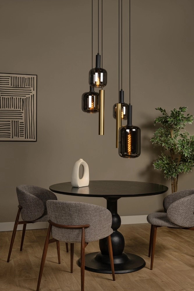 4-lichts hanglamp Joanet Ø 65cm goud met smoke glas Lucide 5411212452924