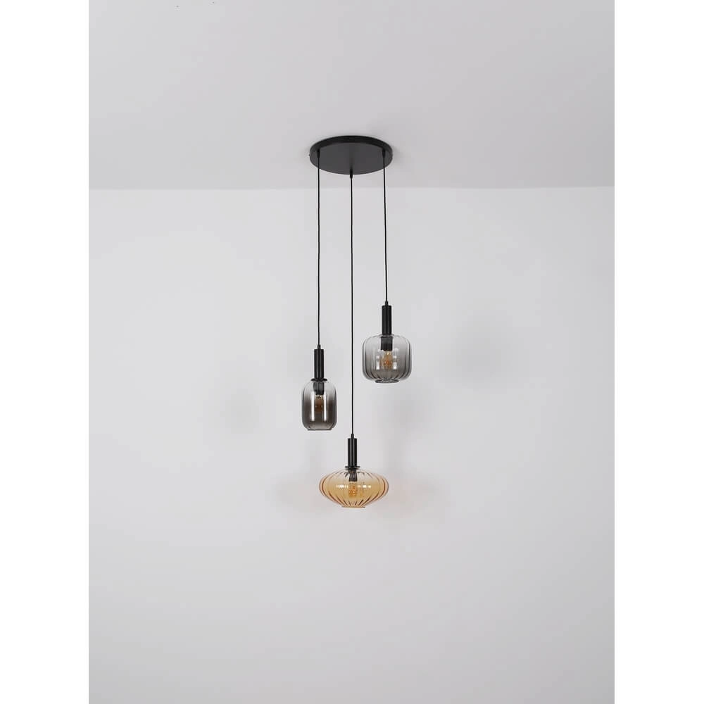 Hanglamp Valletta met gekleurd glas 3-lichts Globo 9007371455867