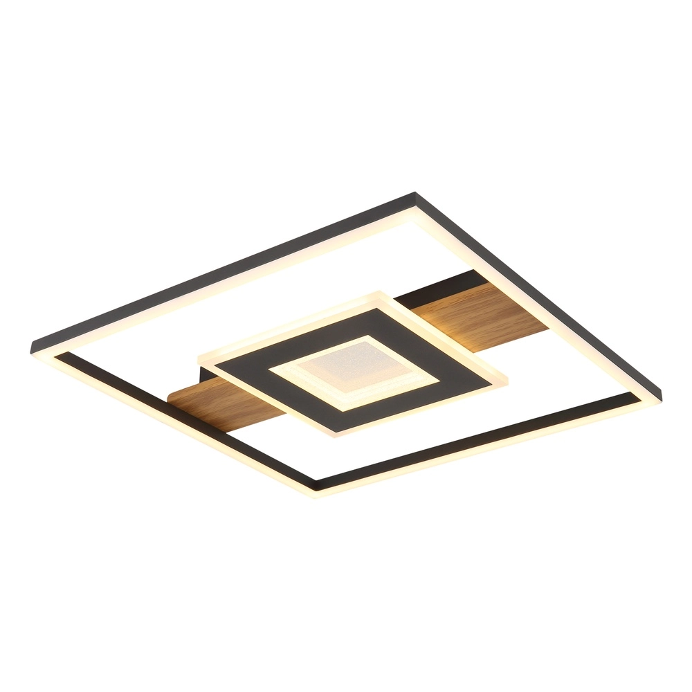 Strakke plafondlamp Pikara zwart met hout