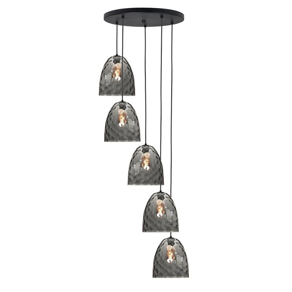 5-lichts hanglamp Fantasy zwart met bruin glas