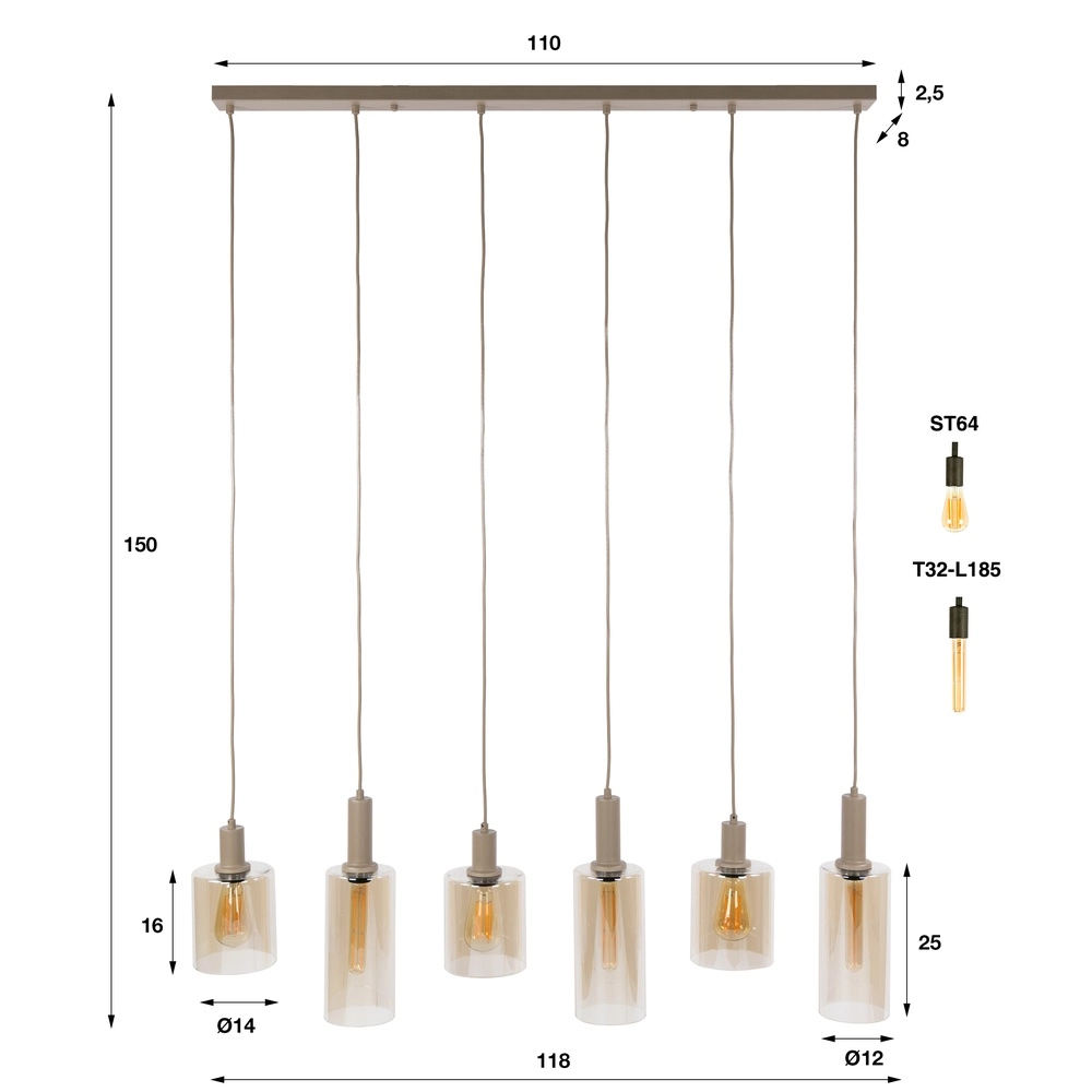 Design hanglamp Sepiora 6-lichts zand bruin Lyora 8716803515291
