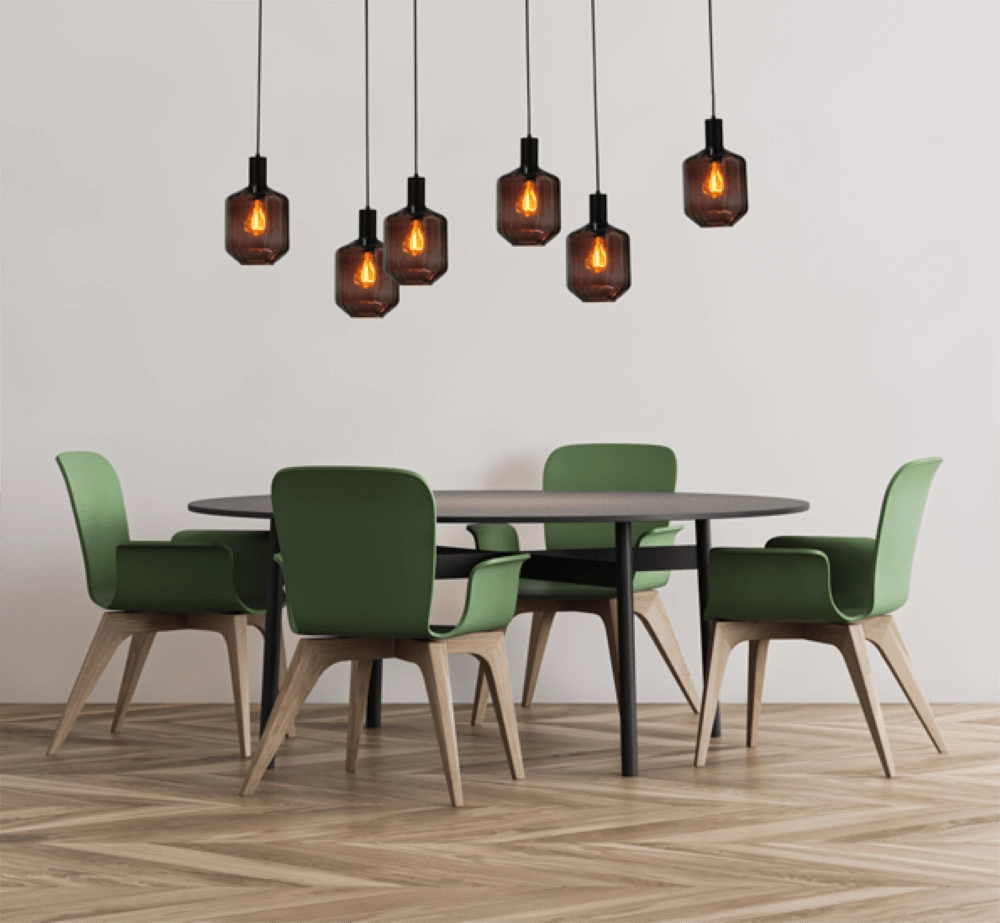 6-lichts hanglamp - zwart - Porto met Jagger red glazen Masterlight 8718121270555