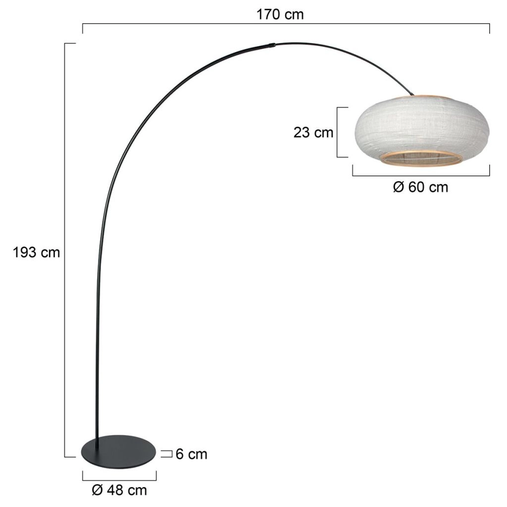 Zwarte vloerlamp Curve met witte kap Ø60cm Steinhauer 8712746185379