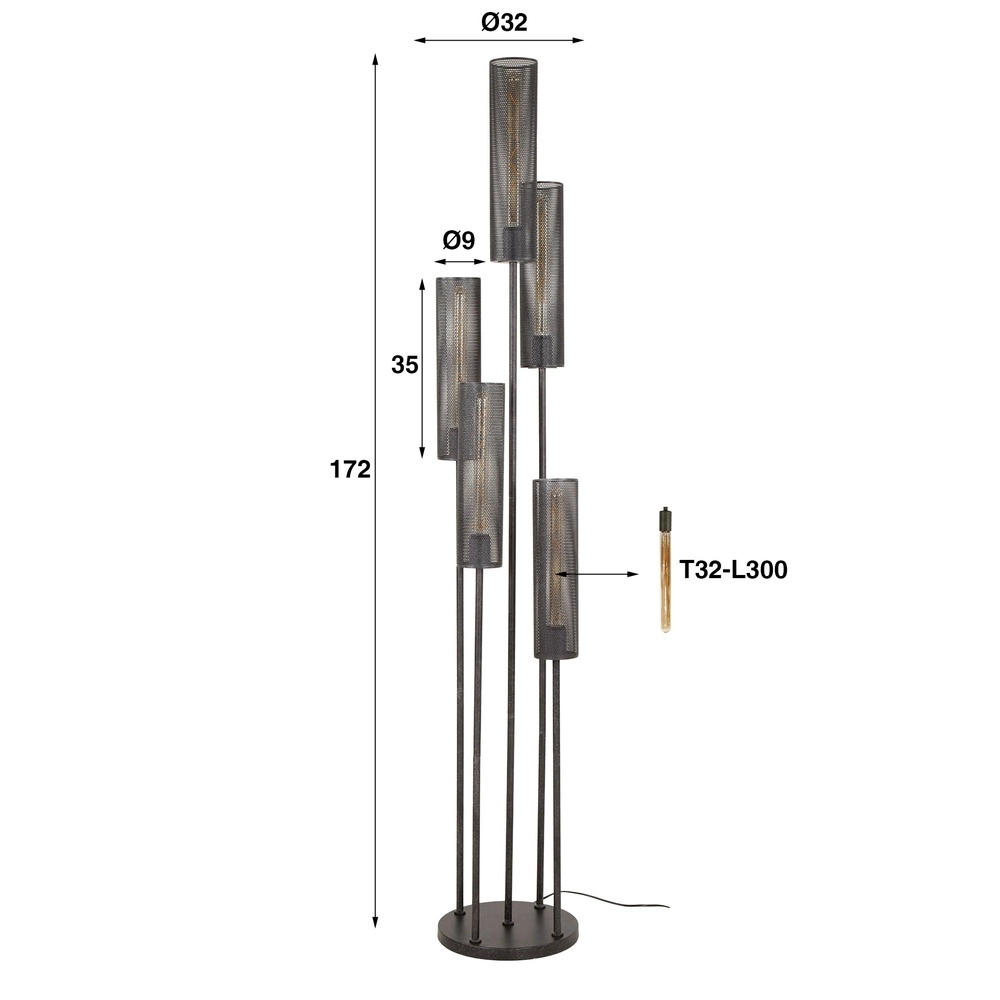 Tube vloerlamp Tube 5-lichts - artic zwart Lyora 8716803511538